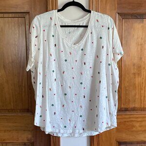 Old Navy Cotton White Tee with Small Earths and Multi-toned Peace Sign Hands 2X